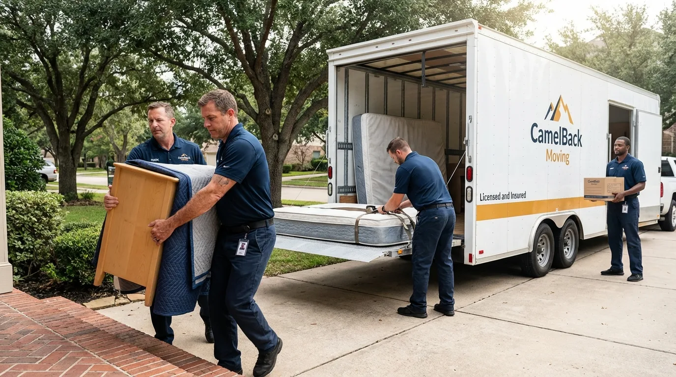Crew loading residential truck for cross-state move from Herington, KS