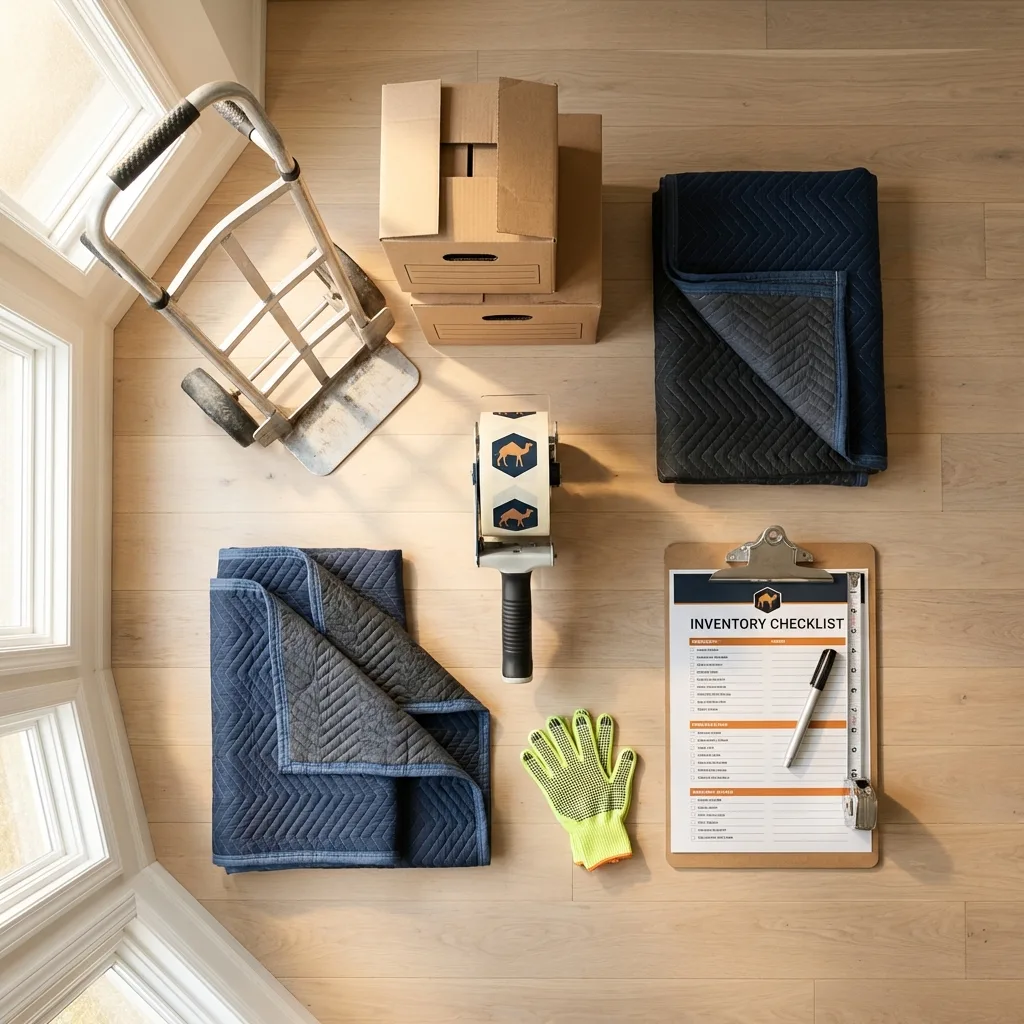 Professional moving supplies and packing materials layout for Herington residential relocations